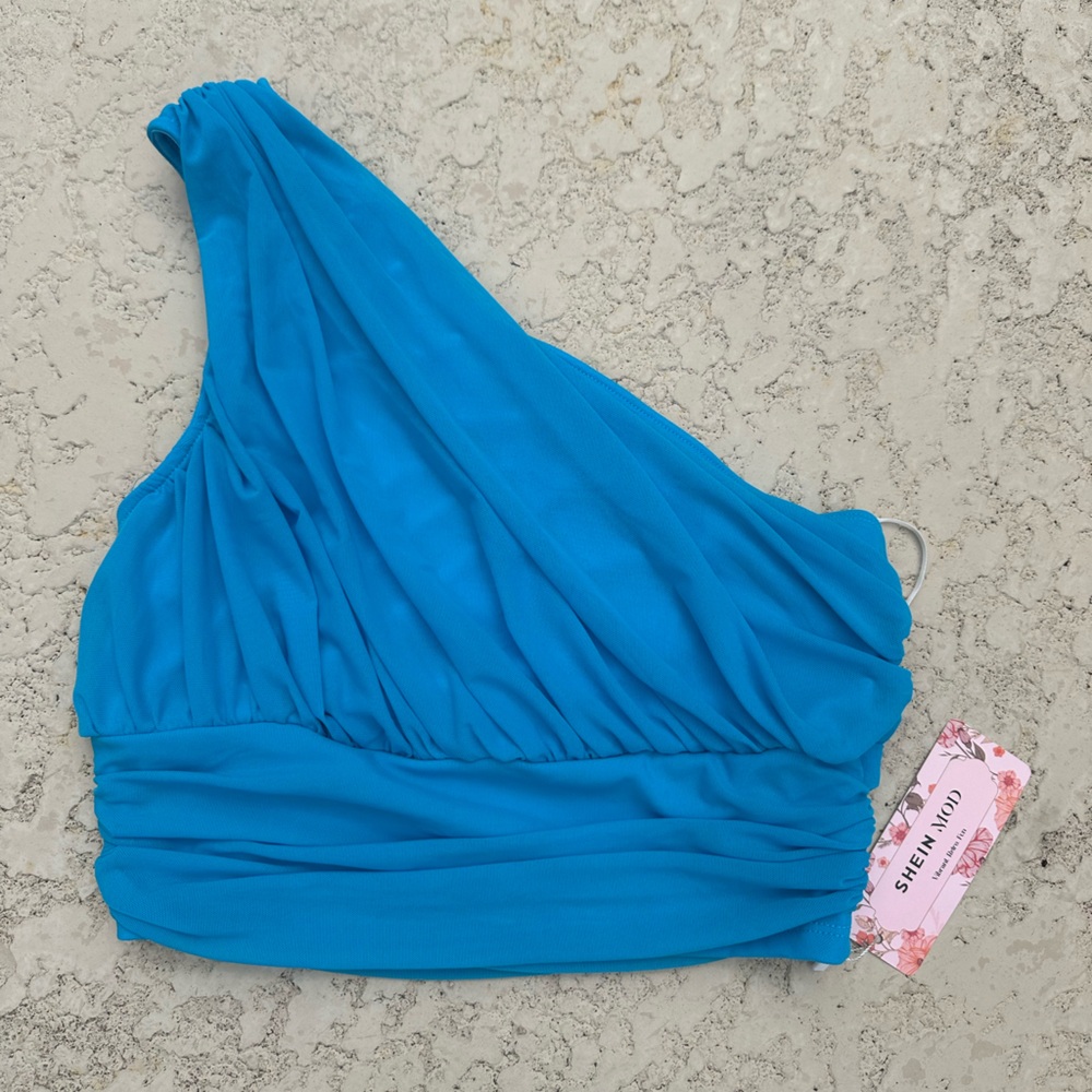 SHEIN one shoulder ruched crop top